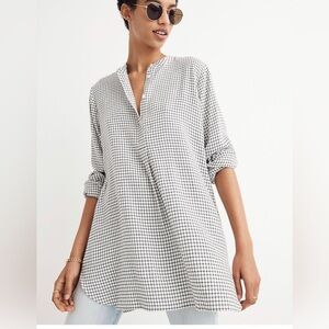 Madewell Wellsprung Popover Tunic Top Black/White Windowpane Size Medium